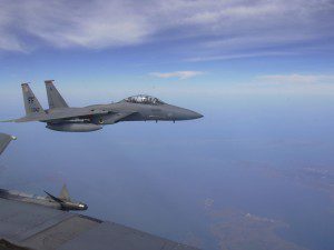 F-15 fighters armed with live missiles on Homeland Security Patrol over NYC with reporter Robert Riggs aboard.