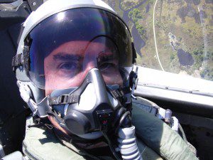 Reporter Robert Riggs pulls G's in the backseat of an F-15 as the fighter aircraft performs a high speed turn in a post 9/11 Air Defense Mission.