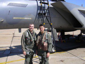 Reporter Robert Riggs and USAF F-15 pilot Major Brian Gienapp following 9-11 air defense patrol in November 2004