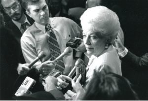 Robert Riggs Questions Governor Ann Richards at the Texas Capitol in 1993